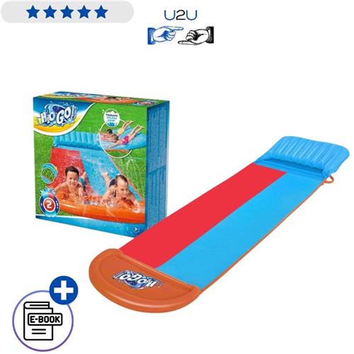 Bestway Double Water Slide 52478 4,88 Meter - Speelgoed 3 jaar Waterglijbaan Met 2 Banen Tuinglijbaan Waterspeelbaan Met Sproeiers En Splash Finish Voor Kinderen Met Ebook