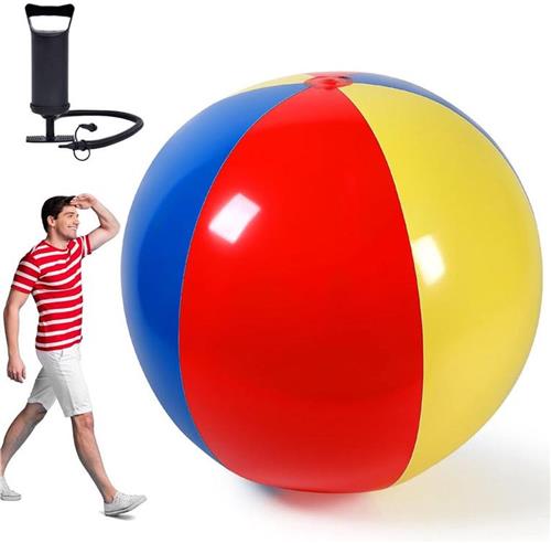 KZQ Opblaasbare strandbal  Enorme regenboogbal  Inclusief luchtpomp - Ã˜ 100 cm - Groot opblaasbaar speelgoed voor zwembad, strandactiviteiten en feestjes in de zomer  Blauw, geel, rood