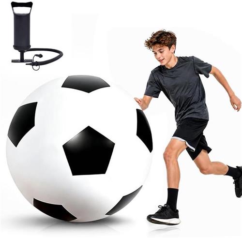 KZQ Voetbal  Opblaasbare speelbal  Opblaasbare strandvoetbal  Inclusief luchtpomp - Ã˜ 100 cm  Inclusief handpomp  Gemaakt van duurzaam rubber  Geschikt voor buiten en op het strand  Zwart-wit