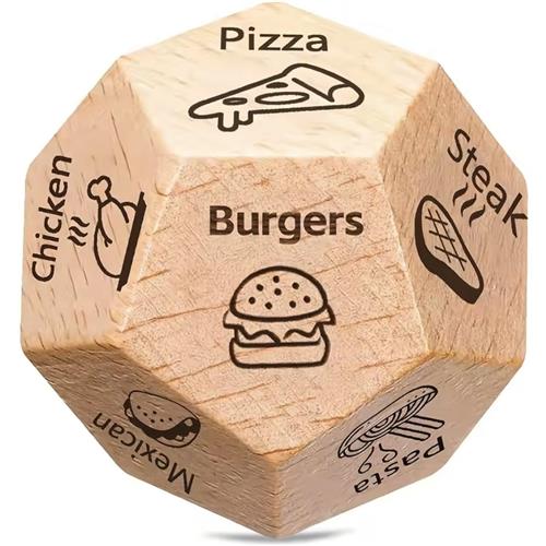 Voedsel Dobbelsteen - Dobbelspel voor eten - Wat eten we vanavond - Mexicaans - Burgers - 12 opties - Dobbelen - Hout - 3CM - CHPN