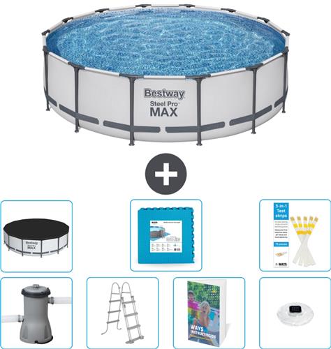 Bestway Rond Steel Pro MAX Zwembad - 427 x 107 cm - Grijs - Inclusief Pomp - Ladder - Afdekzeil - Vloertegels - Verlichting - 8-delig