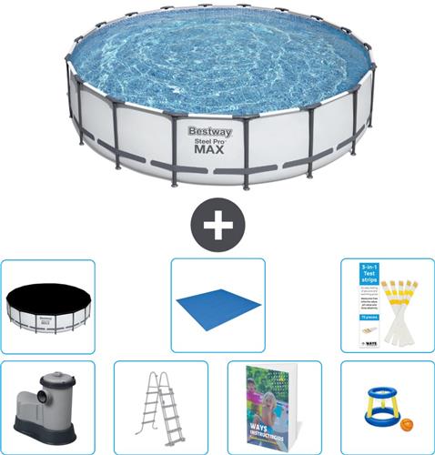 Bestway Rond Steel Pro MAX Zwembad - 549 x 122 cm - Grijs - Inclusief Pomp - Ladder - Afdekzeil - Grondzeil - Speelgoed - 8-delig