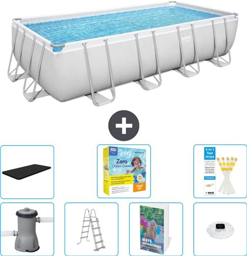 Bestway Rechthoekig Power Steel Zwembad - 488 x 244 x 122 - Grijs Inclusief Pomp - Ladder - Afdekzeil - Onderhoudspakket - Verlichting - 8-delig