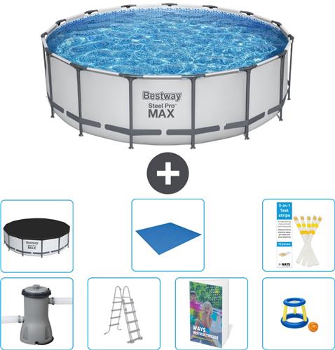 Bestway Rond Steel Pro MAX Zwembad - 457 x 122 cm - Grijs - Inclusief Pomp - Ladder - Afdekzeil - Grondzeil - Speelgoed - 8-delig