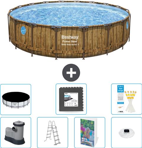 Bestway Rond Power Steel Swim Vista Zwembad - Houtprint - 549 x 122 - Inclusief Pomp - Ladder - Afdekzeil - Vloertegels - Verlichting - 8-delig