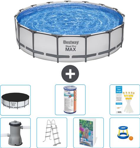 Bestway Rond Steel Pro MAX Zwembad - 457 x 107 cm - Grijs - Inclusief Pomp - Ladder - Afdekzeil - Filter - Speelgoed - 8-delig