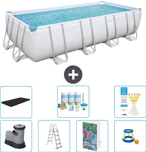Bestway Rechthoekig Power Steel Zwembad - 549 x 274 x 122 - Grijs - Inclusief Pomp - Ladder - Afdekzeil - Onderhoudspakket - Speelgoed - 8-delig