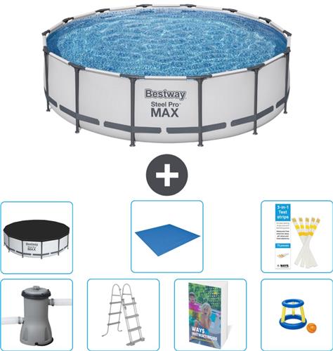 Bestway Rond Steel Pro MAX Zwembad - 427 x 107 cm - Grijs - Inclusief Pomp - Ladder - Afdekzeil - Grondzeil - Speelgoed - 8-delig