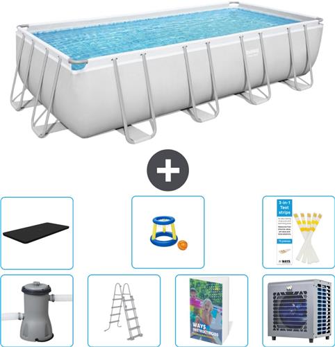 Bestway Rechthoekig Power Steel Zwembad - 488 x 244 x 122 - Grijs Inclusief Pomp - Ladder - Afdekzeil - Speelgoed - Warmtepomp - 8-delig