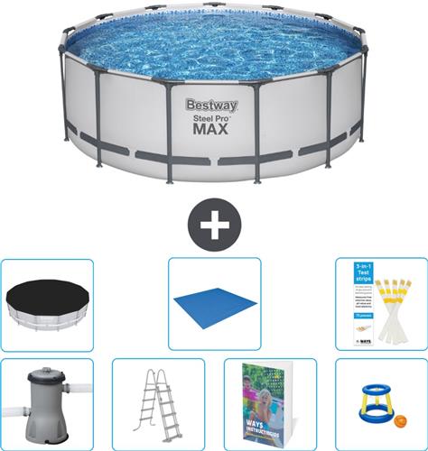 Bestway Rond Steel Pro MAX Zwembad - 396 x 122 cm - Grijs - Inclusief Pomp - Ladder - Afdekzeil - Grondzeil - Speelgoed - 8-delig