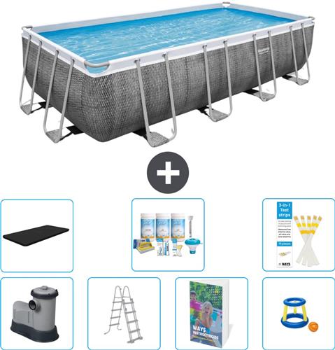 Bestway Rechthoekig Power Steel Zwembad - Rattanprint - 549 x 274 x 122 - Inclusief Pomp - Ladder - Afdekzeil - Onderhoudspakket - Speelgoed - 8-delig