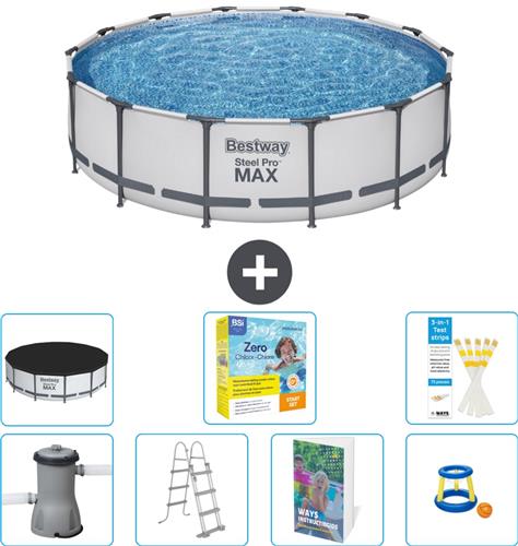 Bestway Rond Steel Pro MAX Zwembad - 427 x 107 cm - Grijs - Inclusief Pomp - Ladder - Afdekzeil - Onderhoudspakket - Speelgoed - 8-delig