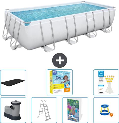 Bestway Rechthoekig Power Steel Zwembad - 549 x 274 x 122 - Grijs - Inclusief Pomp - Ladder - Afdekzeil - Onderhoudspakket - Speelgoed - 8-delig