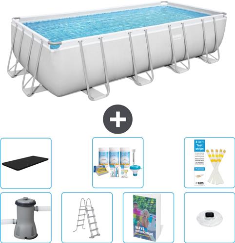 Bestway Rechthoekig Power Steel Zwembad - 488 x 244 x 122 - Grijs Inclusief Pomp - Ladder - Afdekzeil - Onderhoudspakket - Verlichting - 8-delig