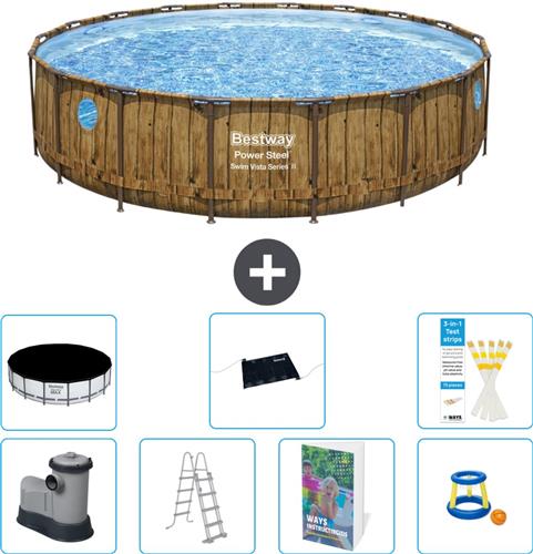 Bestway Rond Power Steel Swim Vista Zwembad - Houtprint - 549 x 122 - Inclusief Pomp - Ladder - Afdekzeil - Solar Mat - Speelgoed - 8-delig