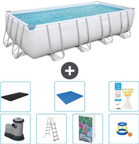 Bestway Rechthoekig Power Steel Zwembad - 549 x 274 x 122 - Grijs - Inclusief Pomp - Ladder - Afdekzeil - Grondzeil - Speelgoed - 8-delig