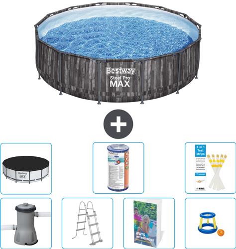 Bestway Rond Steel Pro MAX Zwembad - Houtprint - 427 x 107 cm - Inclusief Pomp - Ladder - Afdekzeil - Filter - Speelgoed - 8-delig