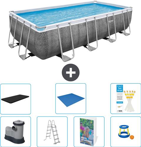 Bestway Rechthoekig Power Steel Zwembad - Rattanprint - 549 x 274 x 122 - Inclusief Pomp - Ladder - Afdekzeil - Grondzeil - Speelgoed - 8-delig