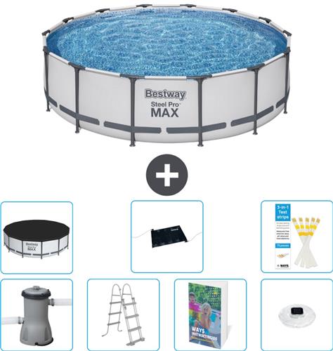 Bestway Rond Steel Pro MAX Zwembad - 427 x 107 cm - Grijs - Inclusief Pomp - Ladder - Afdekzeil - Solar Mat - Verlichting - 8-delig
