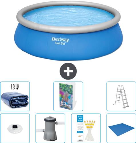 Bestway Rond Opblaasbaar Fast Set Zwembad - 457 x 122 cm - Blauw - Inclusief Pomp - Ladder Grondzeil - Solarzeil - Verlichting - 8-delig