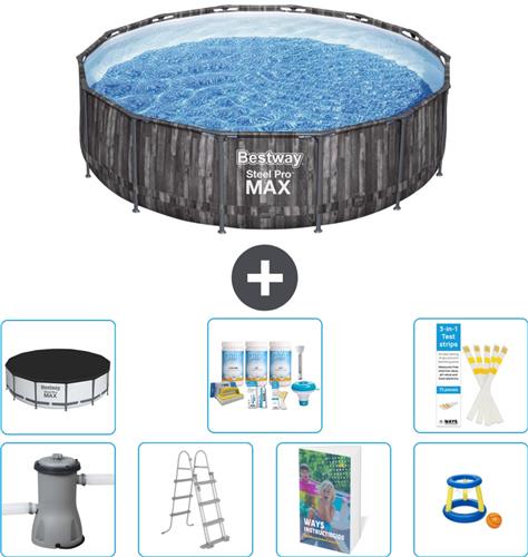 Bestway Rond Steel Pro MAX Zwembad - Houtprint - 427 x 107 cm - Inclusief Pomp - Ladder - Afdekzeil - Onderhoudspakket - Speelgoed - 8-delig