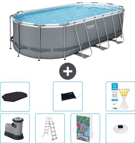 Bestway Ovaal Power Steel Zwembad - 549 x 274 x 122 - Grijs - Inclusief Pomp - Ladder - Afdekzeil - Solar Mat - Verlichting - 8-delig