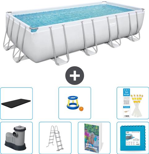 Bestway Rechthoekig Power Steel Zwembad - 549 x 274 x 122 - Grijs - Inclusief Pomp - Ladder - Afdekzeil - Speelgoed - Vloertegels - 8-delig