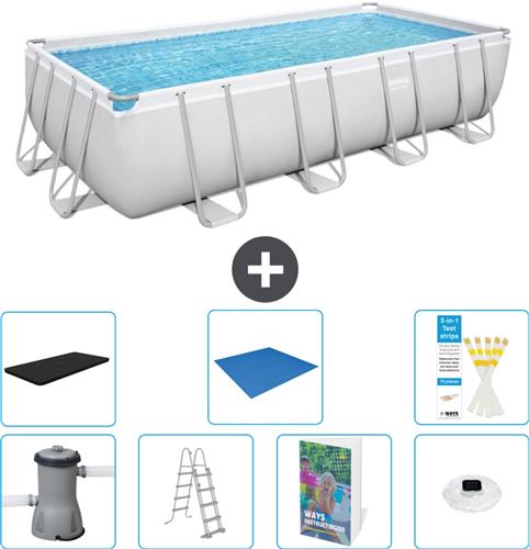 Bestway Rechthoekig Power Steel Zwembad - 488 x 244 x 122 - Grijs Inclusief Pomp - Ladder - Afdekzeil - Grondzeil - Verlichting - 8-delig