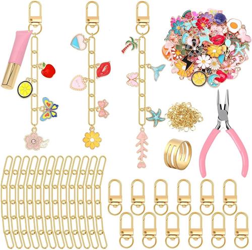 189-delige sleutelhangerset met strandthema - DIY-set - De set bevat zoals afgebeeld - Sleutelhangers met zomerthema - Mix en match naar hartenlust - Geschikt voor volwassenen en kinderen