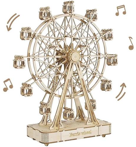 3D houten puzzel reuzenrad met muziekdoos - 232 onderdelen - mechanisch modelbouwpakket