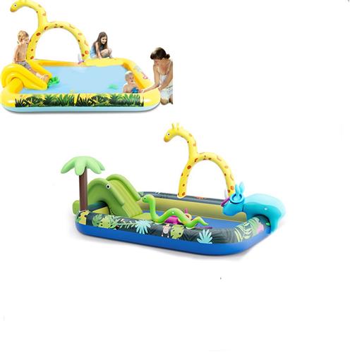KZQ Opblaasbaar Kinderbad met Dieren Spray en Glijbaan Waterpark voor Peuters Ovaal Peuterbad Buitenshuis Zomers Speelhuis voor Achtertuin en Tuin