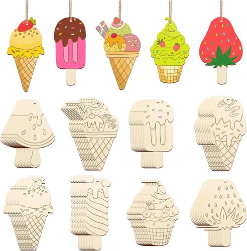 80 stuks - IJsjesvormige ornamenten - 8 stijlen - DIY - Geschikt om op te tekenen - Hout - Zomerdecoratie - Blanco, onbeschilderd - Houten knutselornamenten - Natuurlijke houtkleur