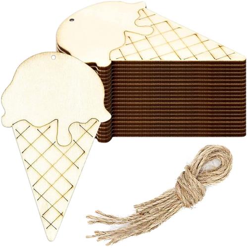 20 stuks - IJsjesvormig - Houten ijsjeshangers met gaatjes - Inclusief henneptouw - Hout - DIY - Knutselschijfjes - Houten label voor bruiloften, verjaardagen, feesten en kerstdecoraties - Natuurlijke houtkleur