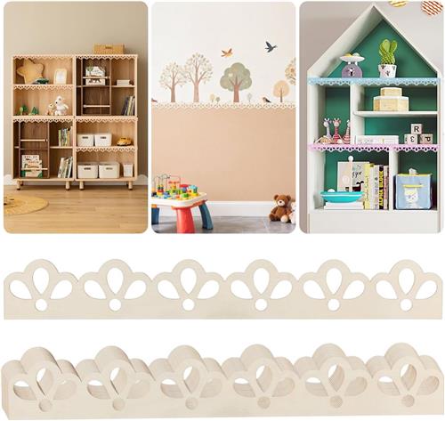 10 stuks - Waaiervormige houten sierlijst - Bloemenpatroon - DIY - Decoratieve waaiervormige randafwerking - Houten sierstrip - Geschikt voor poppenhuizen, muren en fotolijstdecoratie - 40 x 5,5 cm - Natuurlijke houtkleur