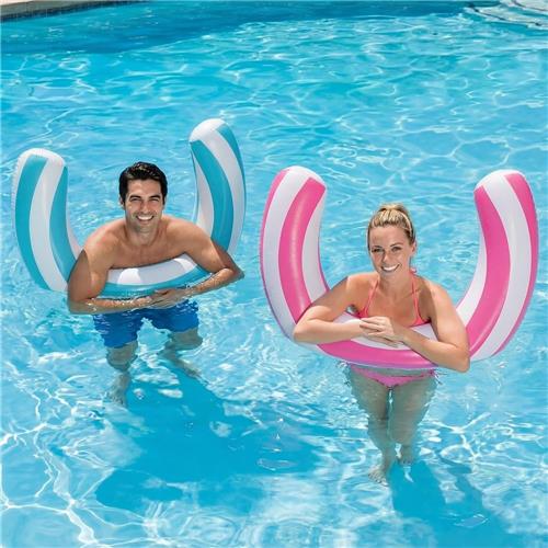 2x Opblaasbare Gebogen Zwemnudels 60x75 Cm - Voor Volwassenen - Pool Floats voor Zwemmen, Strand en Zwembad - Leuke Zwembadspellen en Zomeraccessoires - Roze en Blauwe Strepen