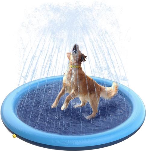 1 Opblaasbare watermat voor huisdieren - 150Ã—150 cm - Geschikt voor honden en kinderen - Waterspuitende, antislip zwembadmat - Opvouwbaar - Zomers waterspeelgoed voor in de tuin - Blauw