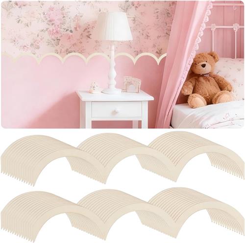 Houten sierlijst - 30 stuks - Golvende houten sierstrips - Onbewerkt - 40 x 7 cm - DIY - Waaiervormige houten sierlijst - Geschikt voor muren, poppenhuizen, planken en raamdecoratie - Natuurlijke houtkleur
