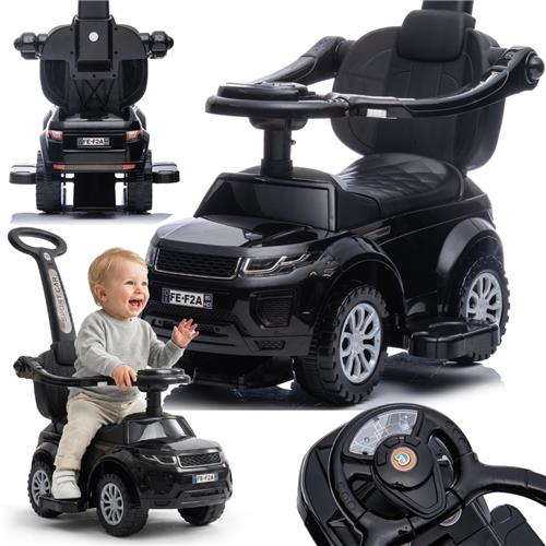 Loopauto kinderauto schuifauto vanaf 1 jaar en duwauto met claxon en muziek, opbergruimte onder de zitting (Zwart)