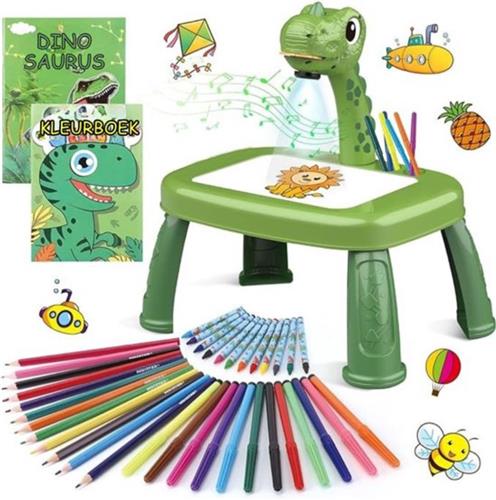 Thuys - Tekenprojector Groen Dinosaurus - 72 Patronen - Muziekfunctie - Complete Tekenset - voor Kinderen Creatief en Educatief Speelgoed