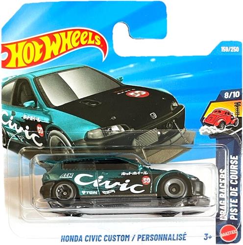 HOT WHEELS HONDA CIVIC CUSTOM EJ5 GREEN 59 PERSONNALISÃ‰ 159/250 HW DRAG RACERS PISTE DE COURSE 8/10 SHORT CARD 2026