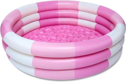 Opblaasbaar Kinderzwembad - 60Ã—47Ã—20cm - Rond Blow up Zwembad voor Baby en Peuters - Draagbare Strepen Water Speelgoed voor Zomer Tuin Feest - Roze