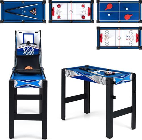 COSTWAY 6-in-1 multifunctionele speeltafel, tafelvoetbal met basketbal, biljart, tafeltennis, airhockey, shuffleboard en bowling, multifunctionele tafel met accessoires, tafelvoetbaltafel voor kinderen en volwassenen