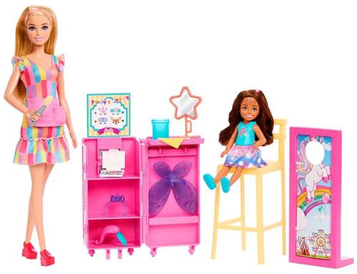 Barbie dag op de kermis speelset met schmink en fotostandaard - 2 poppen en accessoires