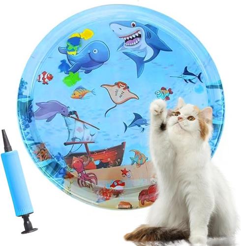Kattenspeelmat voor Binnenkattens - Versterkte 0,6 mm Dikte - Krabbestendige Interactieve Zintuiglijke Speelmat met Drijvende Visjes - Koelmat voor Kattens in de Zomer - Inclusief Gratis Luchtpomp
