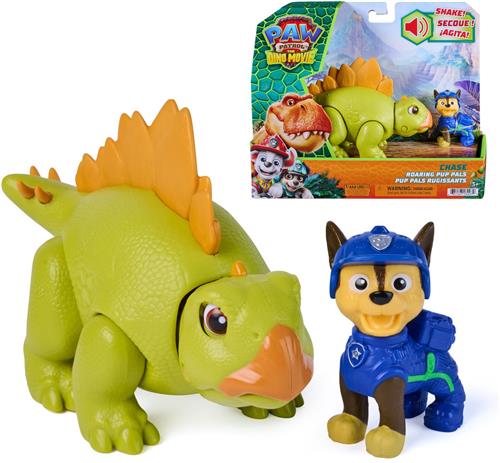 PAW Patrol: The Dino Movie, Chase Roaring Pup Pals, bevat beweegbare speelgoeddinosaurus Stegosaurus van 10,1 cm met geactiveerde geluiden en Chase-actiefiguur