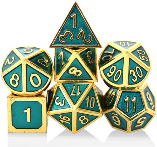 Dobbelst.Set Metaal Romeins Goud/Groen Tin doosje