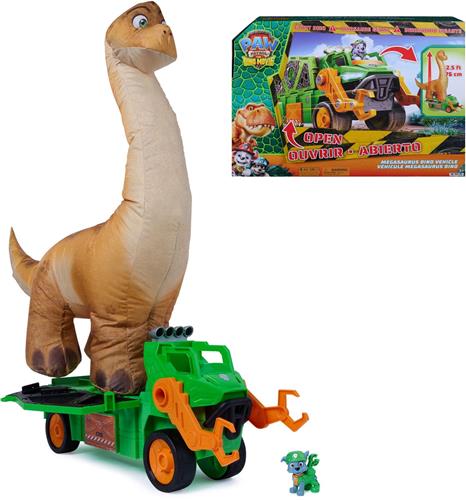 PAW Patrol: The Dino Movie, Megasaurus Dino -voertuig met een opblaasbare speelgoeddinosaurus van 76,2 cm en Rocky-actiefiguur