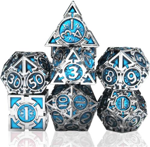 Dobbelst.Set Metaal Silver/Blauw pijlen