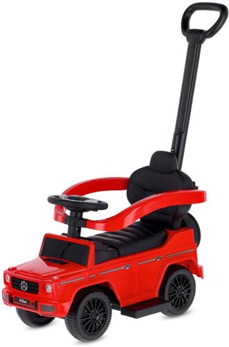 SUN BABY Mercedes-Benz G Loopauto 3-in-1 met Duwstang - Rubberen Wielen - Vanaf 12 Maanden - rubberen wielen, voetsteunen, geluiden, opbergvak - Rood