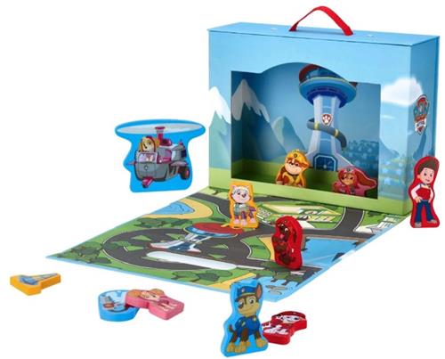 paw patrol speelkoffer met speelfiguren - speelkoffer - houten figuren - 12 delig